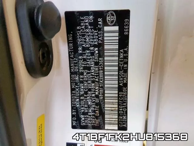 4T1BF1FK2HU815368 фото 2