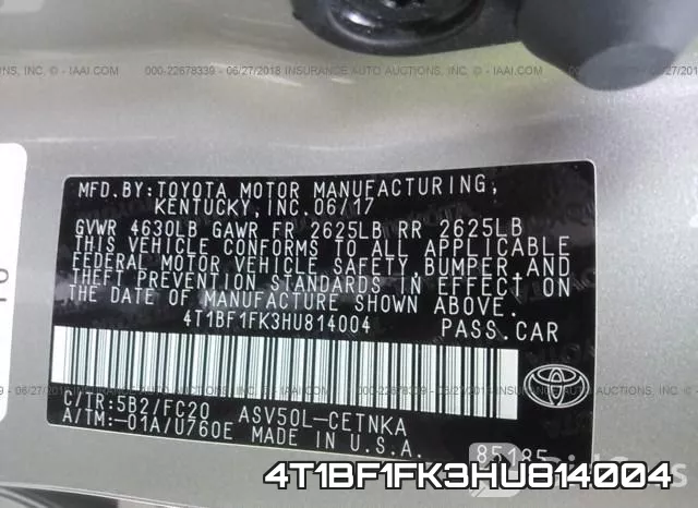 4T1BF1FK3HU814004 фото 10