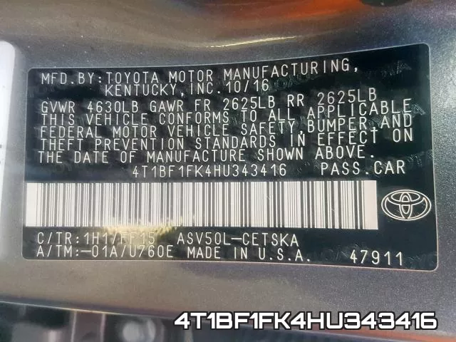 4T1BF1FK4HU343416 фото 2