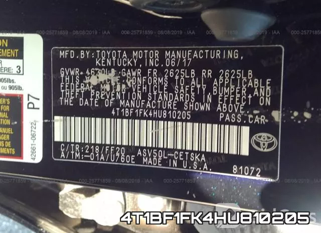 4T1BF1FK4HU810205 фото 10