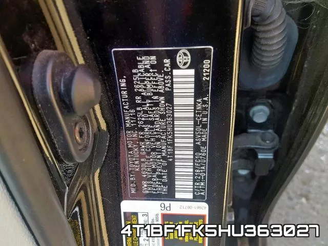 4T1BF1FK5HU363027 фото 2