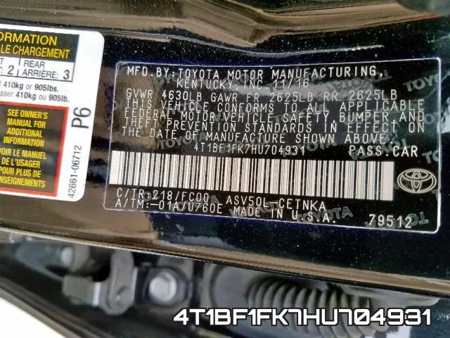 4T1BF1FK7HU704931 фото 2