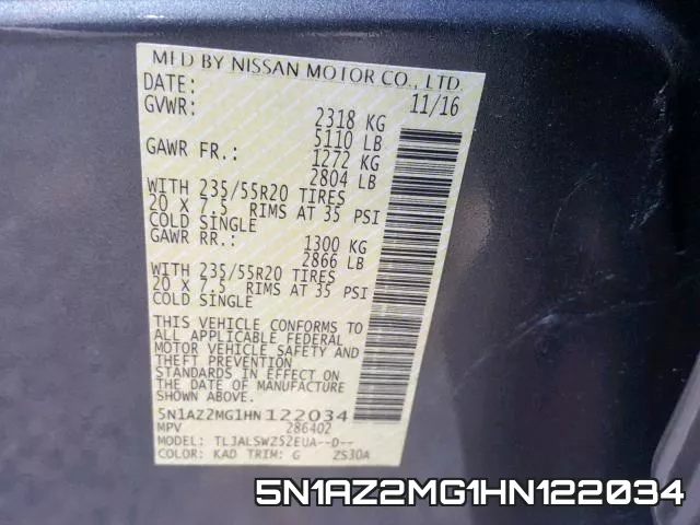 5N1AZ2MG1HN122034 фото 2