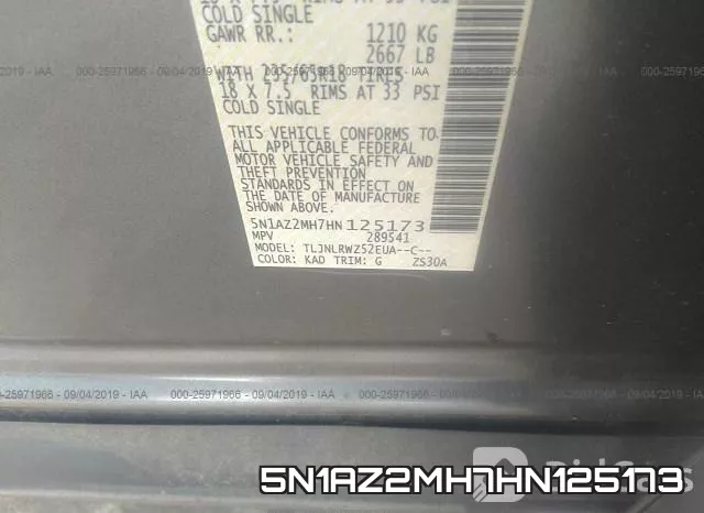 5N1AZ2MH7HN125173 фото 10