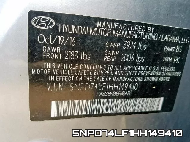 5NPD74LF1HH149410 фото 2