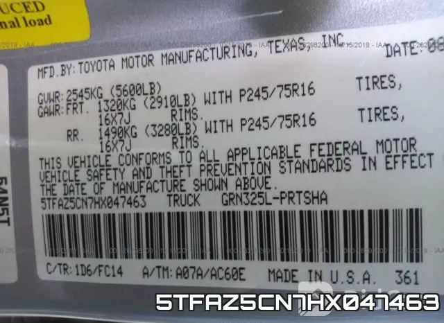 5TFAZ5CN7HX047463 фото 10