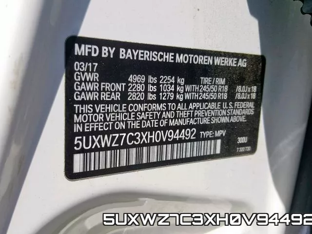 5UXWZ7C3XH0V94492 фото 2