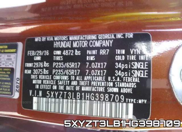 5XYZT3LB1HG398709 фото 9