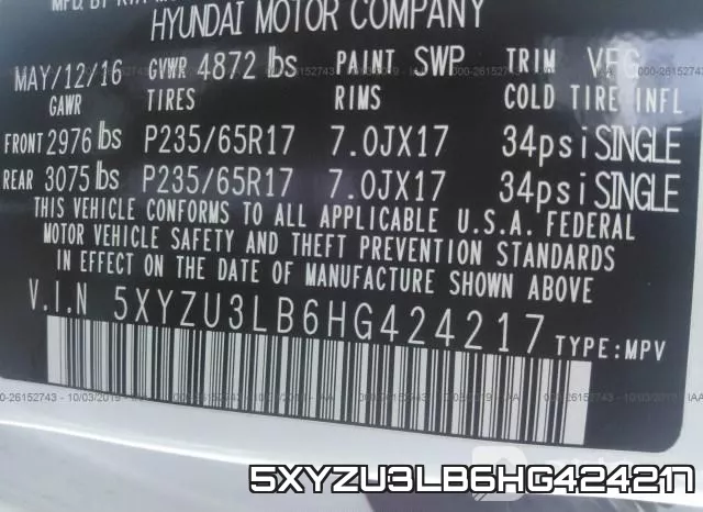 5XYZU3LB6HG424217 фото 10