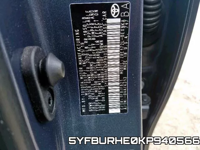 5YFBURHE0KP940566 фото 2