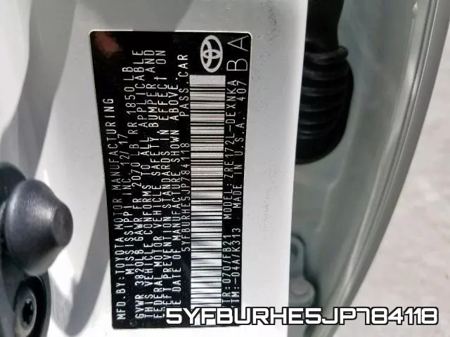 5YFBURHE5JP784118 фото 2