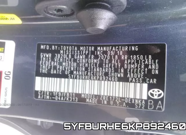 5YFBURHE6KP892460 фото 10
