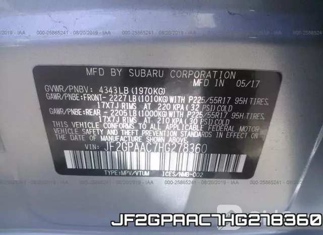 JF2GPAAC7HG278360 фото 10
