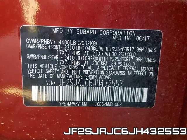JF2SJAJC6JH432553 фото 2