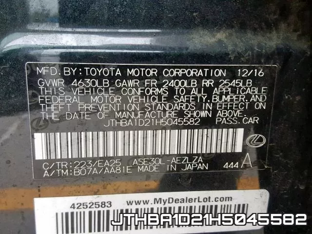 JTHBA1D21H5045582 фото 2