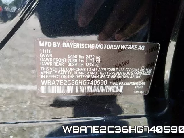 WBA7E2C36HG740590 фото 2