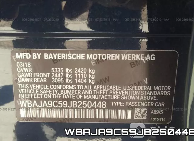 WBAJA9C59JB250448 фото 10