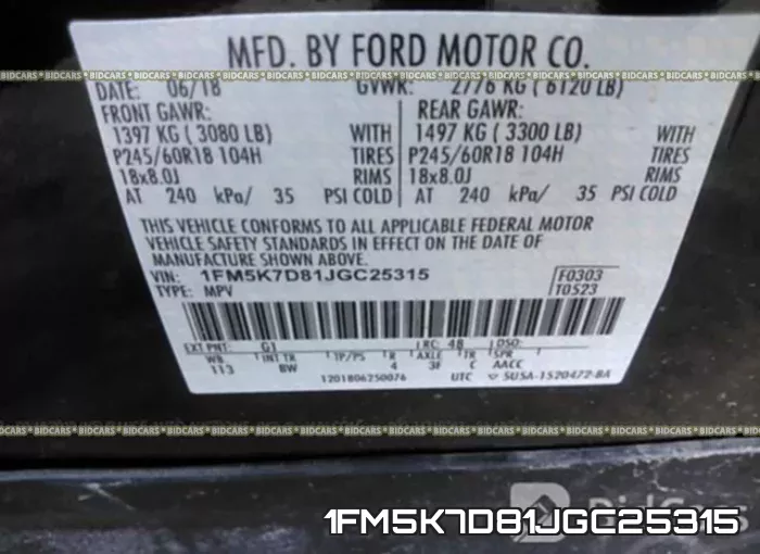 1FM5K7D81JGC25315 фото 10