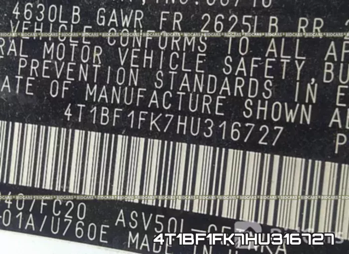 4T1BF1FK7HU316727 фото 10