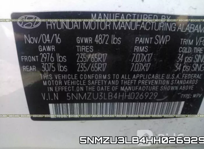 5NMZU3LB4HH026929 фото 10