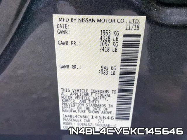 1N4BL4CV6KC145646 фото 2