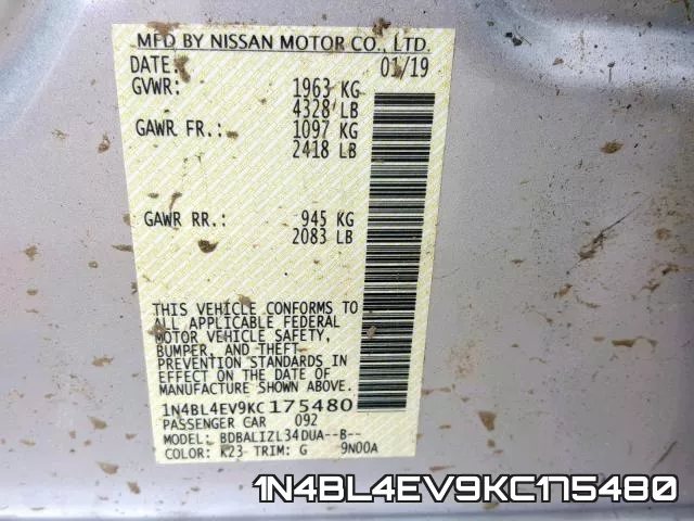 1N4BL4EV9KC175480 фото 2