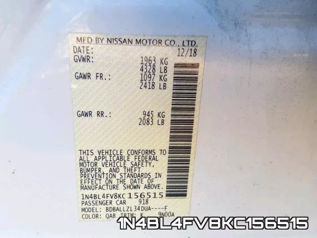 1N4BL4FV8KC156515 фото 2