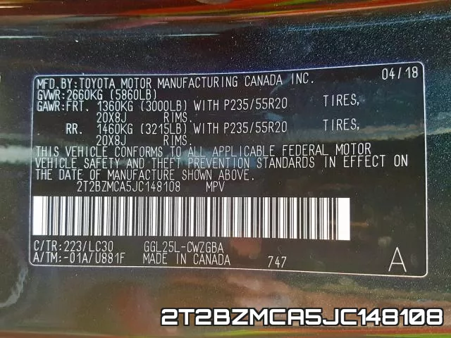2T2BZMCA5JC148108 фото 2