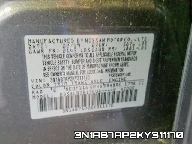 3N1AB7AP2KY311170 фото 2