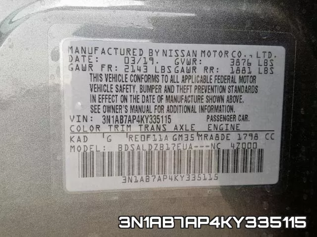 3N1AB7AP4KY335115 фото 2