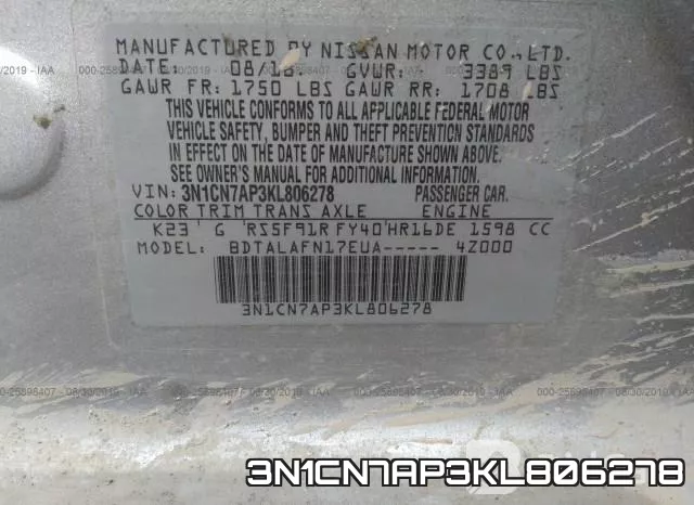 3N1CN7AP3KL806278 фото 10