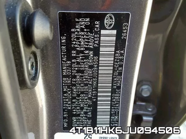 4T1B11HK6JU094506 фото 2