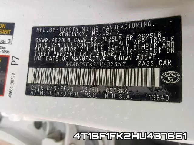 4T1BF1FK2HU437651 фото 2