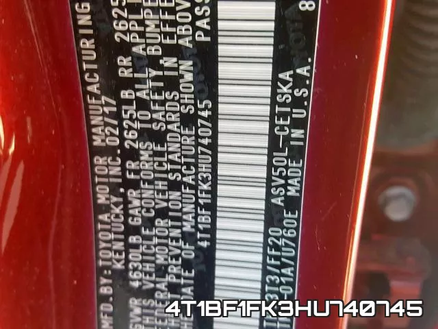 4T1BF1FK3HU740745 фото 2
