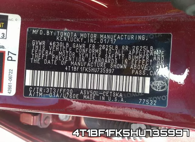 4T1BF1FK5HU735997 фото 10