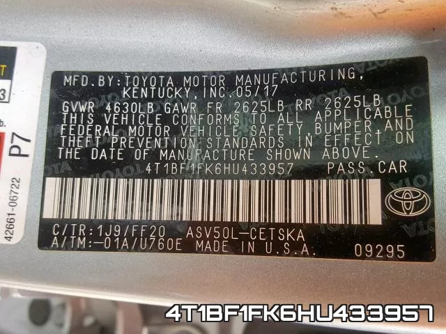4T1BF1FK6HU433957 фото 2