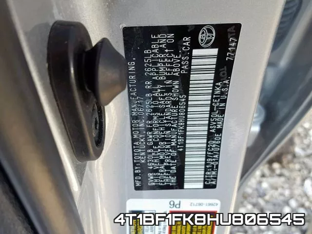 4T1BF1FK8HU806545 фото 2