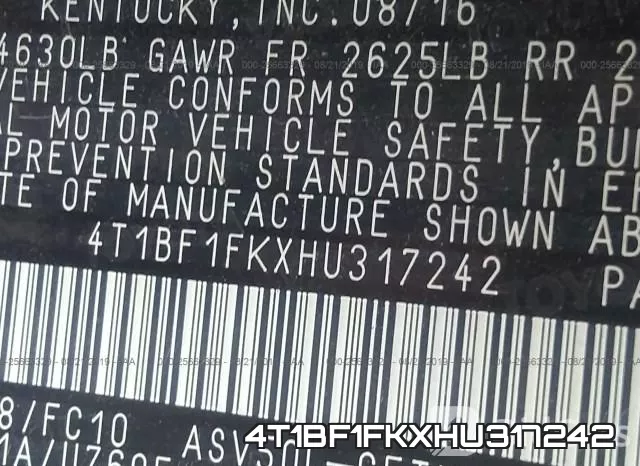 4T1BF1FKXHU317242 фото 10