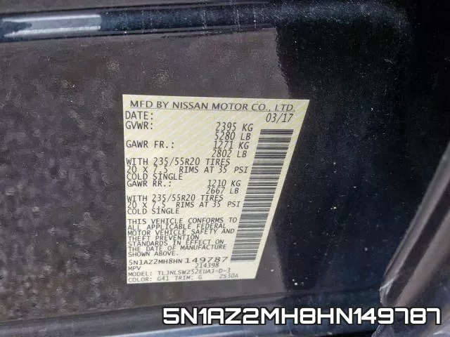 5N1AZ2MH8HN149787 фото 2