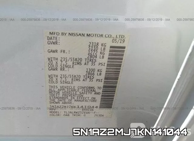 5N1AZ2MJ7KN141044 фото 10