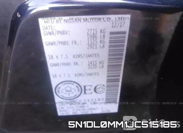 5N1DL0MM1JC515185 фото 10