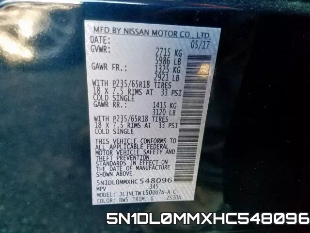 5N1DL0MMXHC548096 фото 2