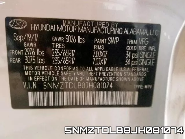5NMZTDLB8JH081074 фото 2
