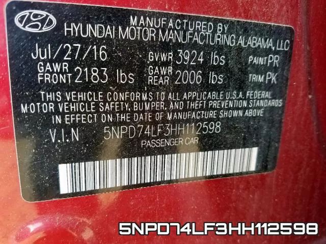 5NPD74LF3HH112598 фото 2