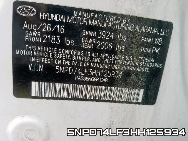 5NPD74LF3HH125934 фото 2