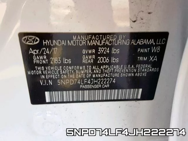 5NPD74LF4JH222274 фото 2