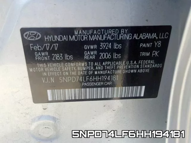 5NPD74LF6HH194181 фото 2