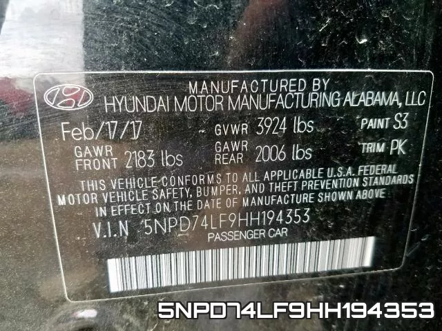 5NPD74LF9HH194353 фото 2