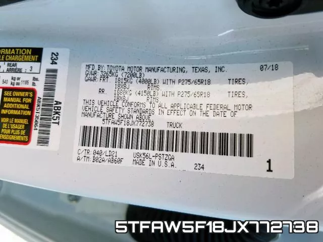 5TFAW5F18JX772738 фото 2