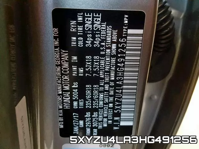 5XYZU4LA3HG491256 фото 2